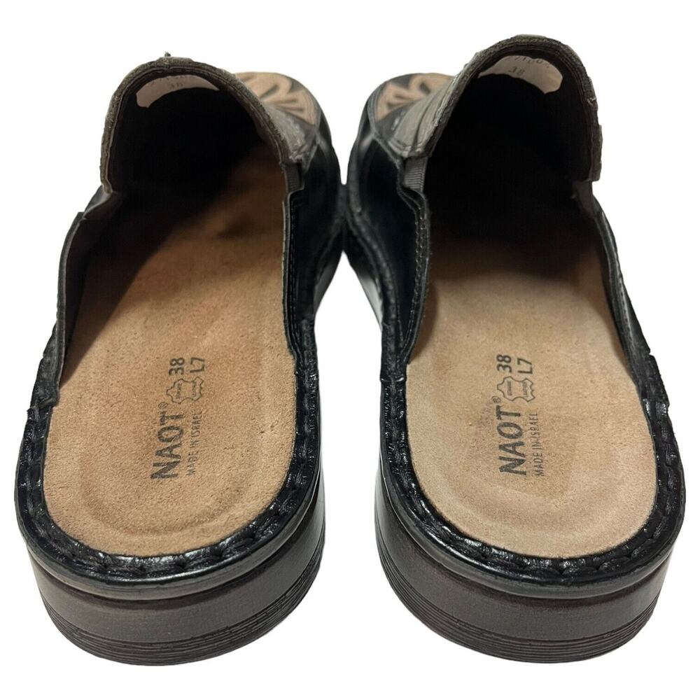 Naot Shoes Womens 38 Zafra Leather Slip On Comfort Clogs Palm Leaf Black - Picture 11 of 13